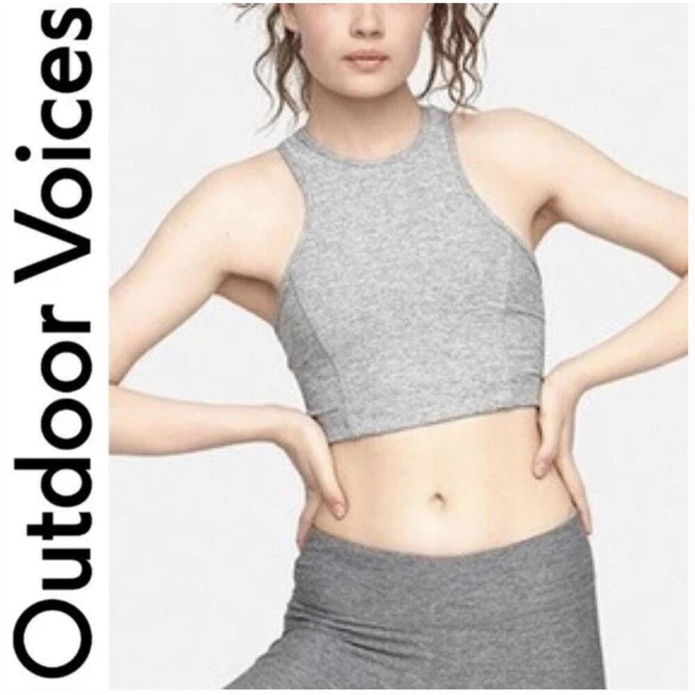 Outdoor Voices Womens Small Light Gray Athena Crop Top Racerback Sports Bra